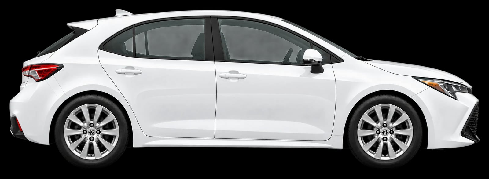 White hatchback, side view