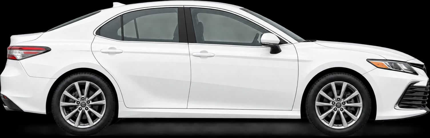 White sedan seen from the side